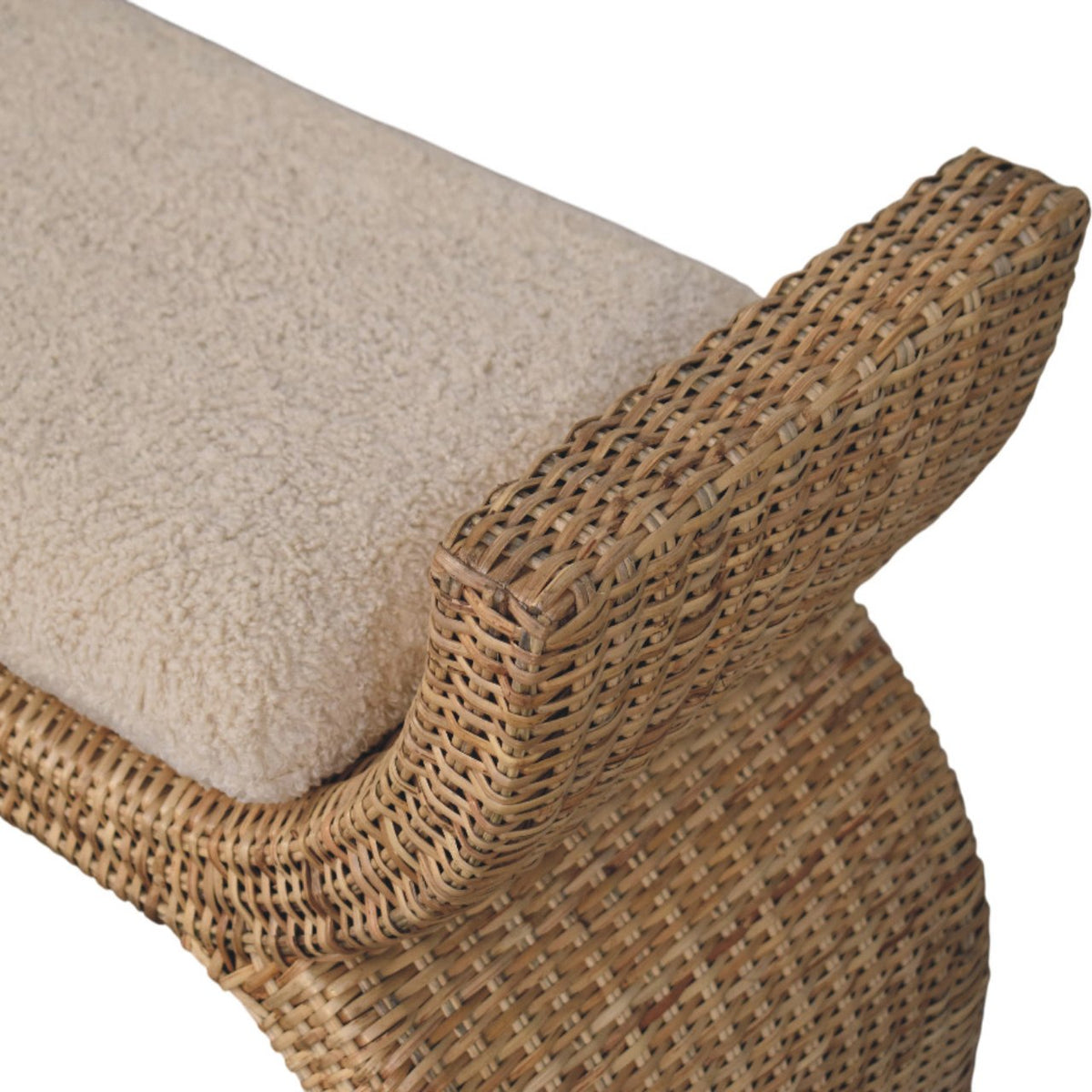 Bouclé Montauk Rattan Weave Solid Wood Bench
