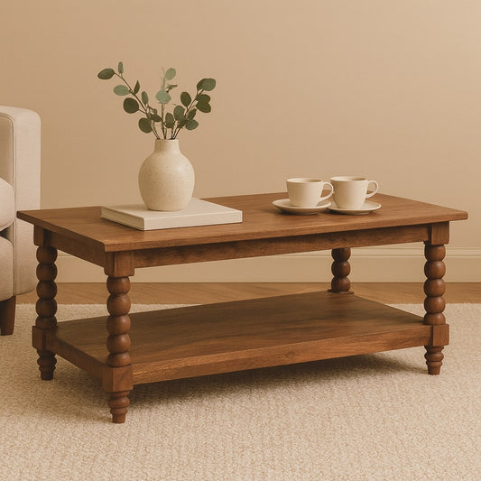 Savannah Spindle Golden Teak Shelf Coffee Table