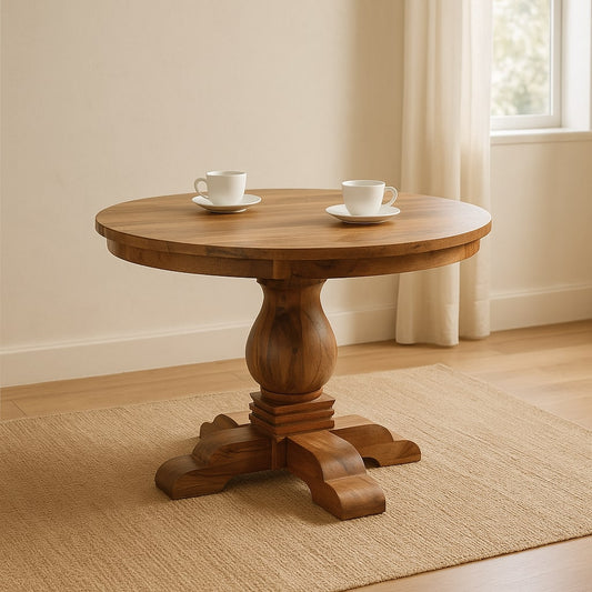 Sculptural Pedestal Round Wood Dining Table