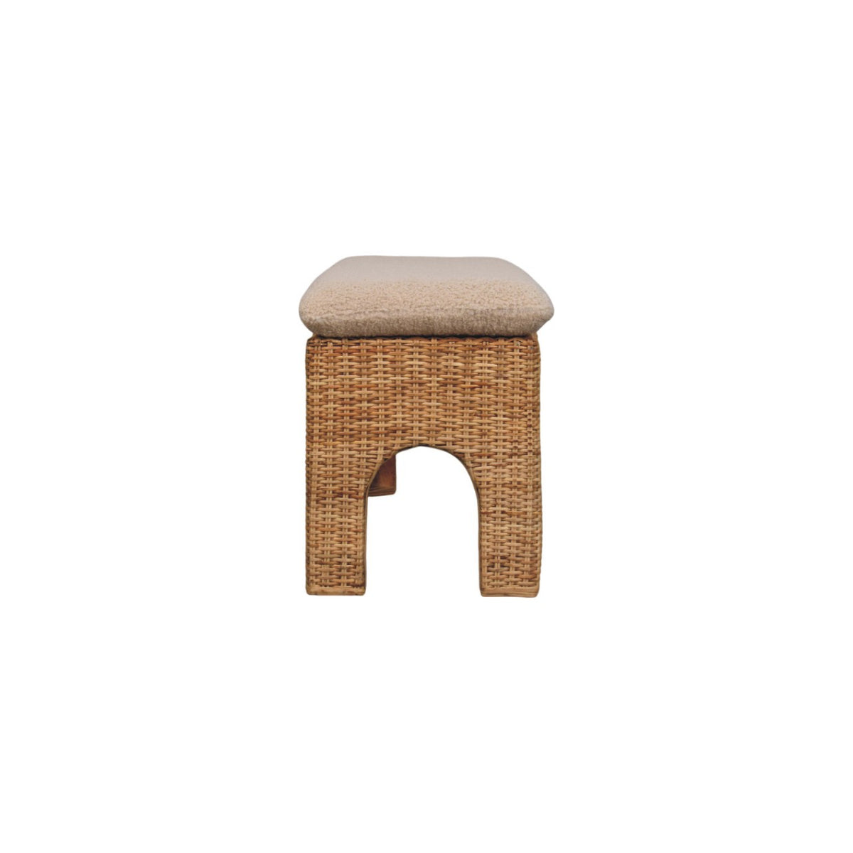 Bouclé Montauk Rattan Cushioned Solid Wood Bench
