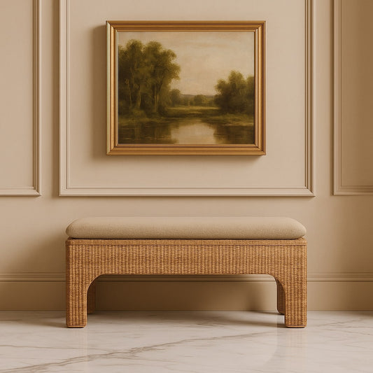 Bouclé Montauk Rattan Cushioned Solid Wood Bench