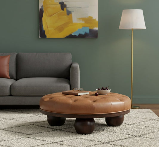 Sutton Buffalo Leather Ball Foot Tufted Coffee Table