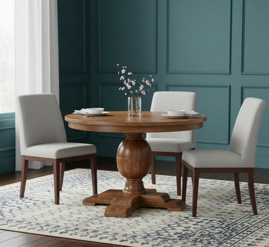 Golden Teak Pedestal Round Dining Table