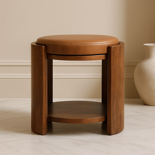 Sutton Buffalo Leather Stool with Lower Shelf