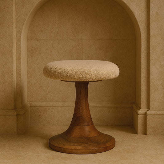 Bouclé Montauk Teak Sculpted Solid Wood Stool