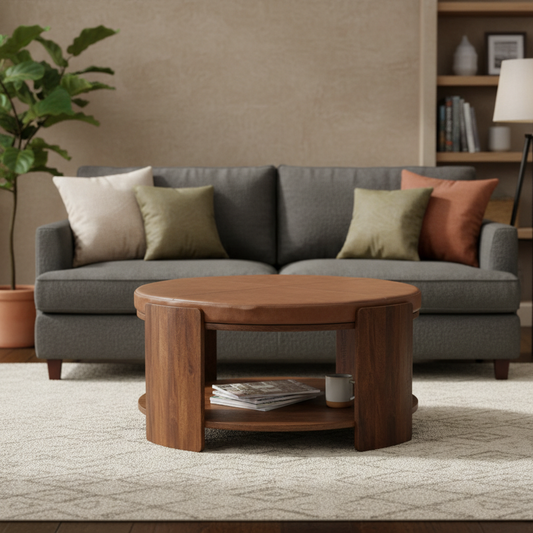 Sutton Buffalo Leather Round Coffee Table