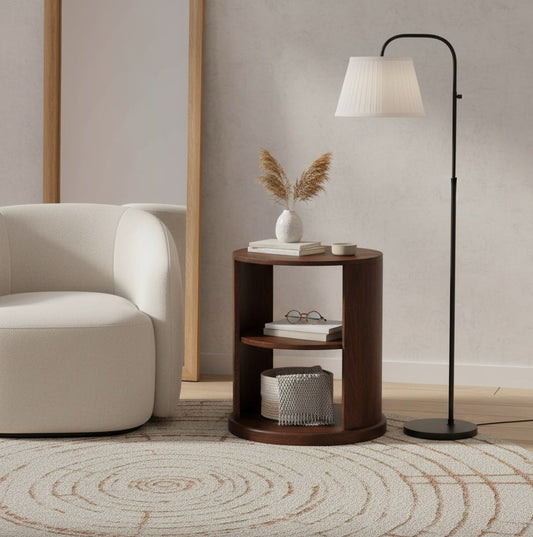 Catalina Walnut Round Wood 2 Shelf End Table