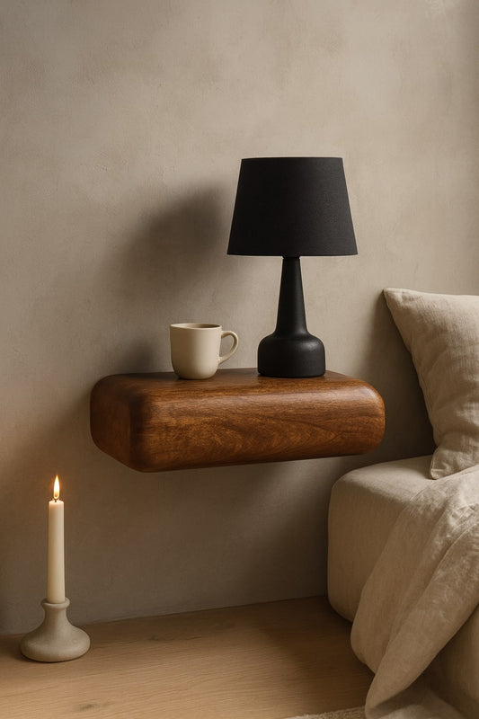 Marin Amber Oak Floating Curved Wood Bedside
