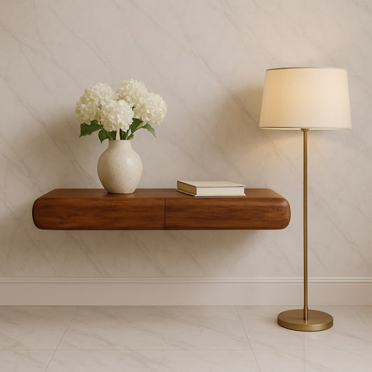 Marin Amber Oak Floating 2-Drawer Wood Shelf