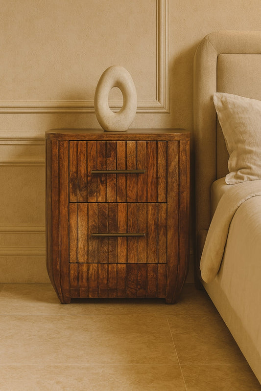 Highland Fluted 2 Drawer Timber Nightstand