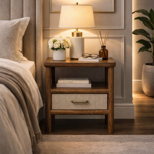 Ojai Golden Teak Rattan Bedside Nightstand