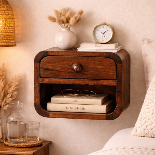 Big Sur Walnut Curved 1 Drawer Nightstand