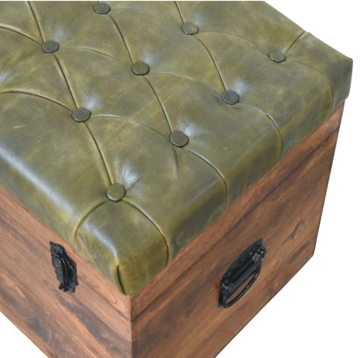 Sutton Buffalo Leather Green Storage Bench