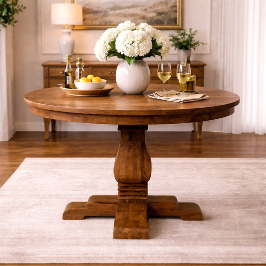 Sculptural Pedestal Amber Oak Dining Table