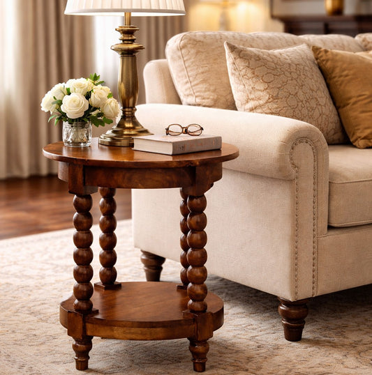 Savannah Spindle Amber Oak 2 Tier End Table