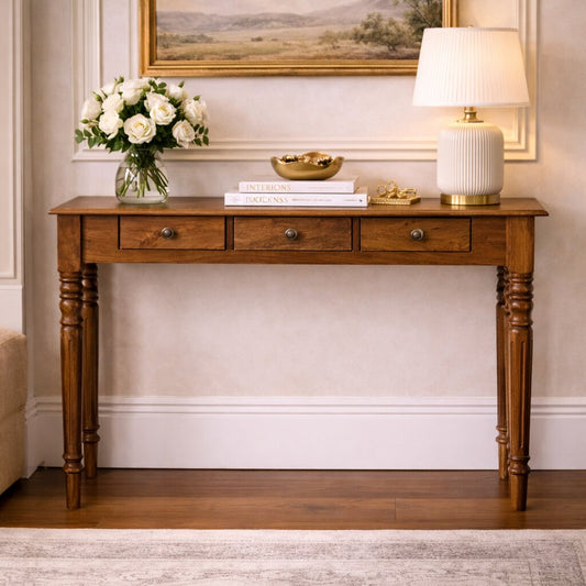 Carmel 3 Drawer Turned Leg Wood Console