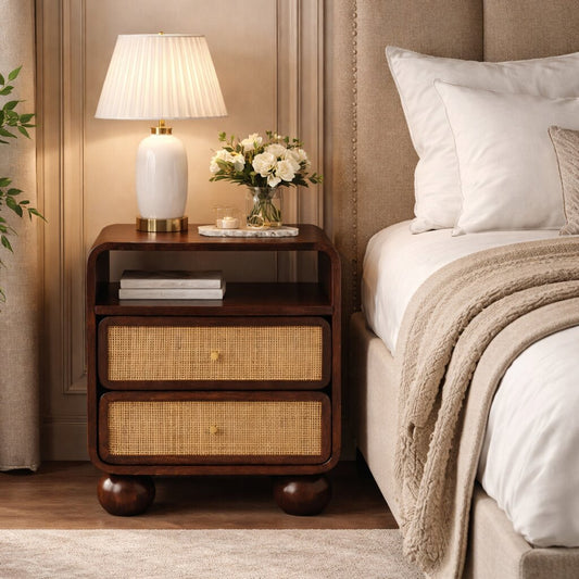Malibu Rattan Walnut 2 Drawer Nightstand