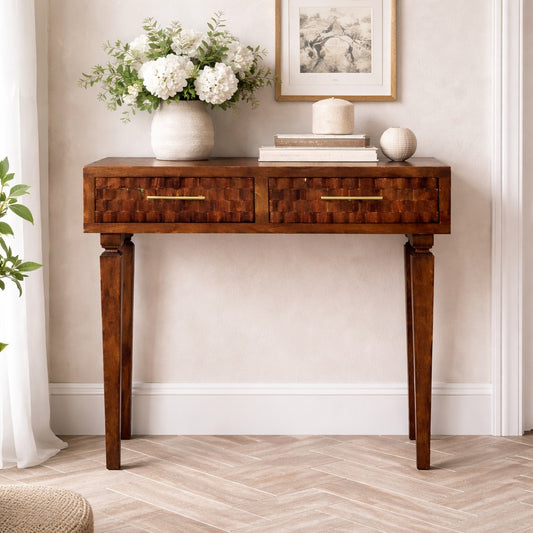 Santa Fe Carved Chestnut Wood Console Table