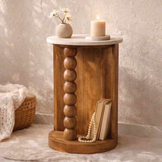 Savannah Spindle Amber Oak Marble Side Table
