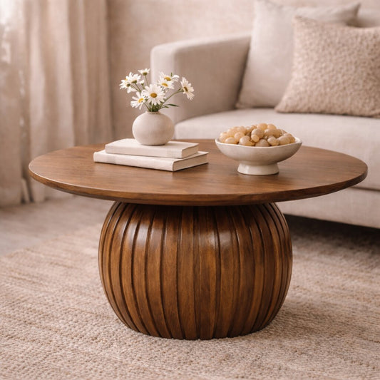 Taos Amber Oak Round Fluted Coffee Table