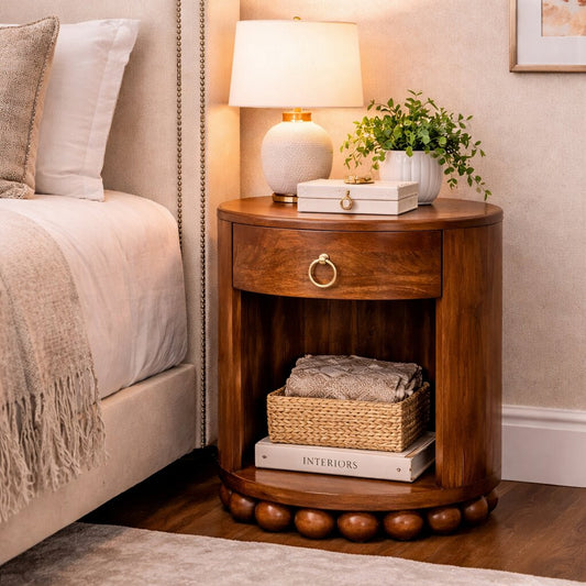 Austin Amber Oak Round 1 Drawer Side Table