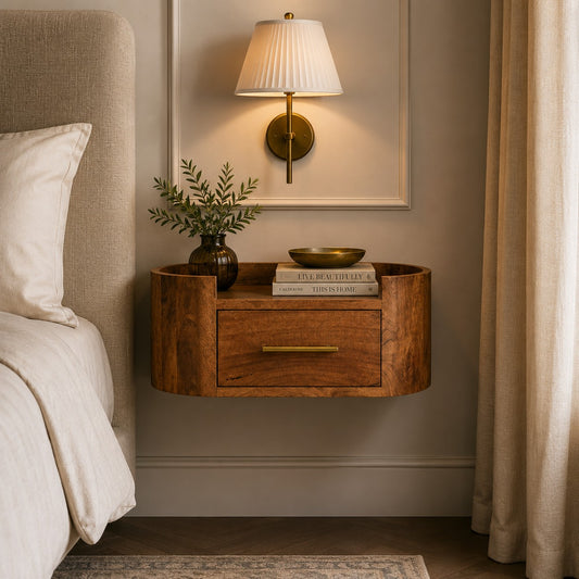 Sonora Teak Wood Floating 1 Drawer Nightstand