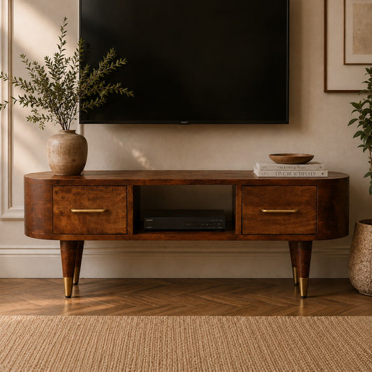 Bellevue Chestnut Curved Wood TV Console