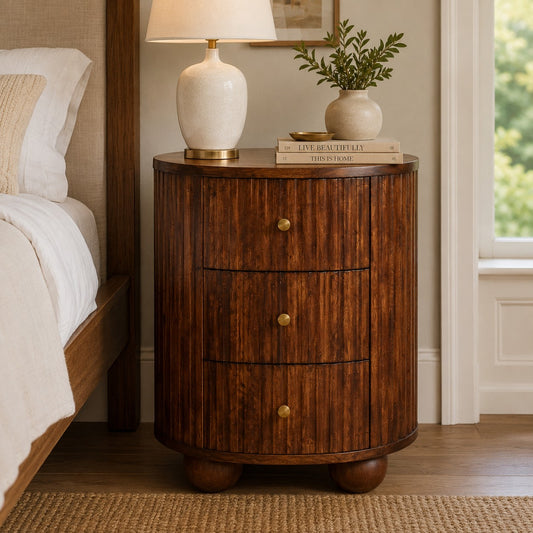 Highland Fluted Curved 3 Drawer Nightstand