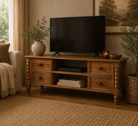 Savannah Spindle Amber Oak Wood Media Console