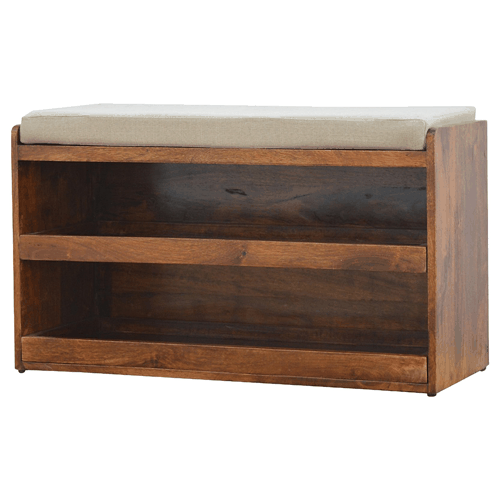 Nordic Linen Upholstered Timber Shoe Bench
