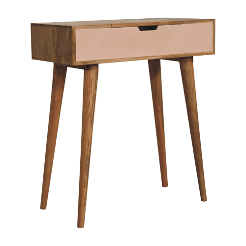 Small Oak Wood Blush Pink Fold Top Vanity