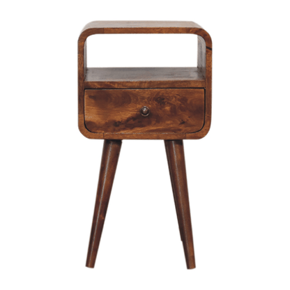 Small Chestnut Curved 1 Drawer Open Nightstand