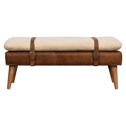 Bouclé Montauk Buffalo Hide Leather Bench