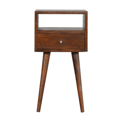 Small Chestnut 1 Drawer Open Shelf Nightstand