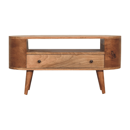 Small Oak Wood Rounded TV Media Console