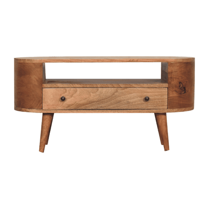 Small Oak Wood Rounded TV Media Console