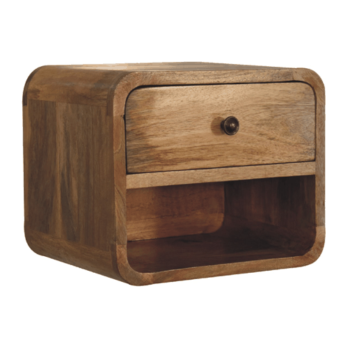 Small Oak Wood Floating Open Wall Nightstand