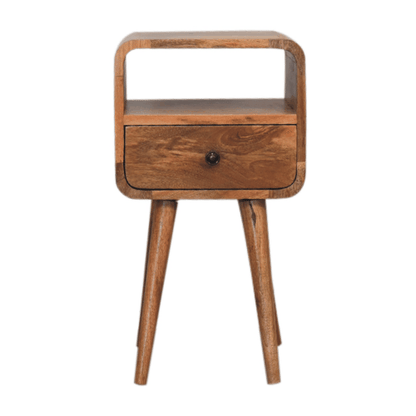 Small Oak Wood Curved Open Shelf Nightstand