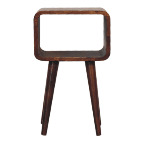 Small Chestnut Curved Open Cubby Nightstand