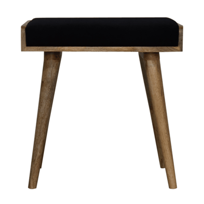 Black Velvet Tray Footstool with Oak Toned Legs