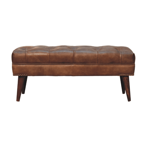 Sutton Buffalo Leather Brown Tufted Bench
