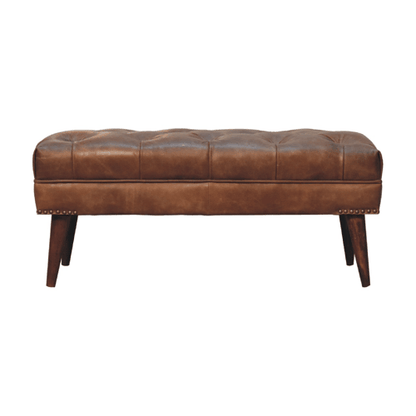 Sutton Buffalo Leather Brown Tufted Bench