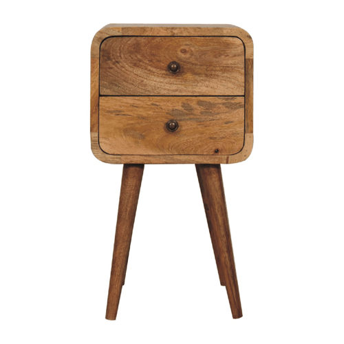 Small Oak Wood Curved 2 Drawer Nightstand