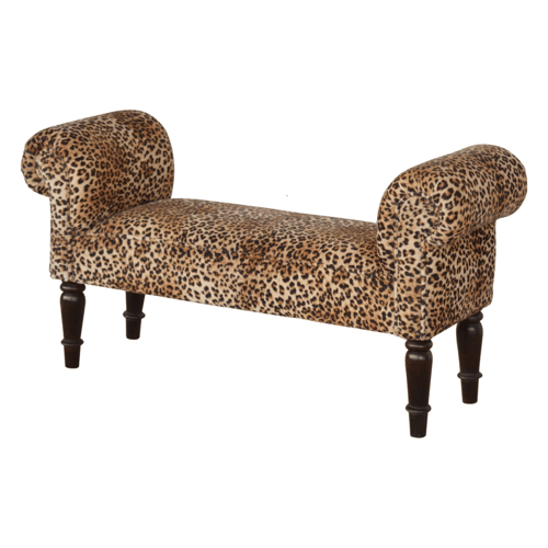 Leona Print Velvet Bench with Turned Legs
