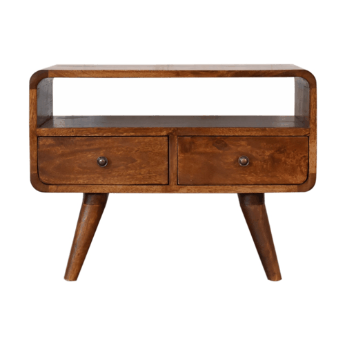 Small Chestnut Curved Media Unit with Shelf