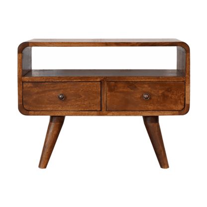 Small Chestnut Curved Media Unit with Shelf