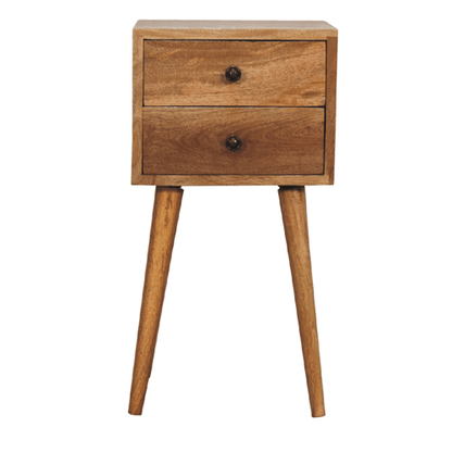 Small Oak Finish 2 Drawer Nordic Nightstand