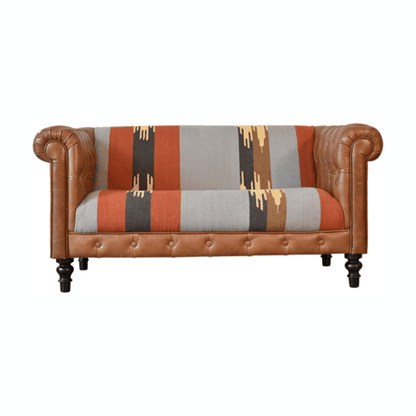 Sutton Buffalo Leather Durrie Mixed Upholstery Sofa