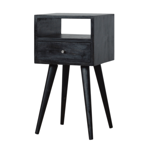 Small Ash Black 1 Drawer Open Shelf Nightstand