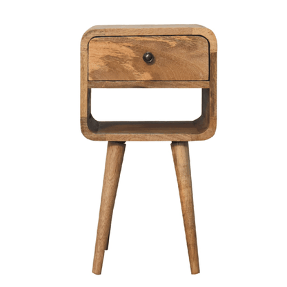 Small Oak Wood Curved Low Shelf Nightstand